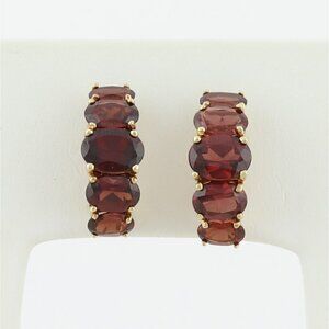 10k Yellow Gold Natural Garnet Earrings Half Hoop Earrings